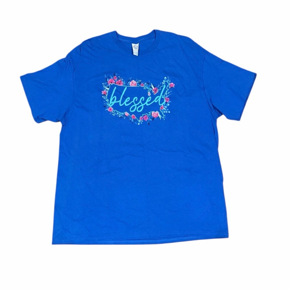 America Delta Pro Weight Blessed Floral Christian Graphic T-Shirt Blue XL